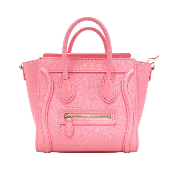 Celine Drummed Calfskin Nano Luggage Tote Bag Pink - Picture 1 of 16